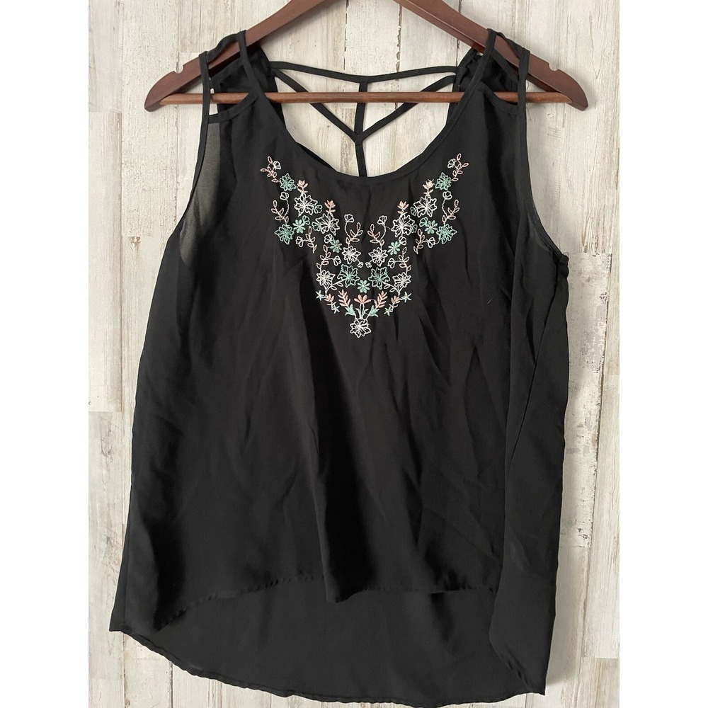Mine Black Embroidered Blouse Size Large Womens